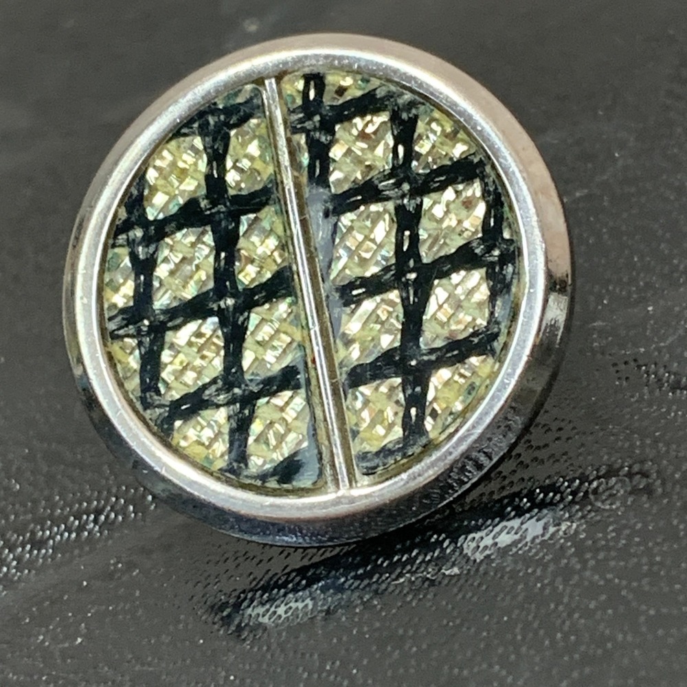 Swank Round Lapel Pin Silver‎ Tone Black Grid Pattern Menswear Accessory